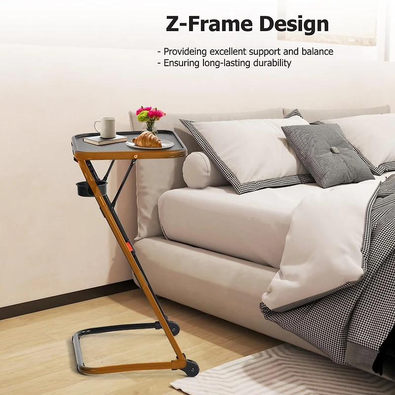 Homy Casa Queen Bed with Adjustable Folding Tray Table Bedroom Set