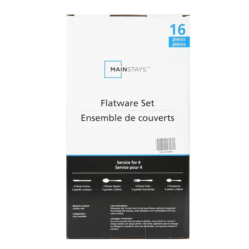 Mainstays Layton 16-Piece Stainless Steel Flatware Set Silver