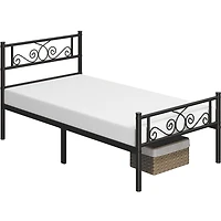 FullFurnique Graceful Scroll Metal Platform Bed Twin Bed with Headboard and Footboard for Adult, Black