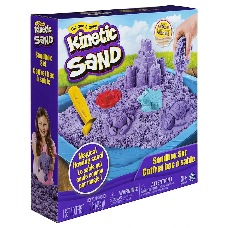Kinetic Sand, Sandbox Set Kids Toy with 1lb All-Natural Purple Kinetic Sand and 3 Molds, Sensory Toys for Kids Ages 3 and up