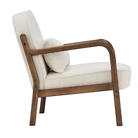 Milieu du siècle moderne Tissu Bouclé Fauteuil, Tissu - Blanc et Noyer
