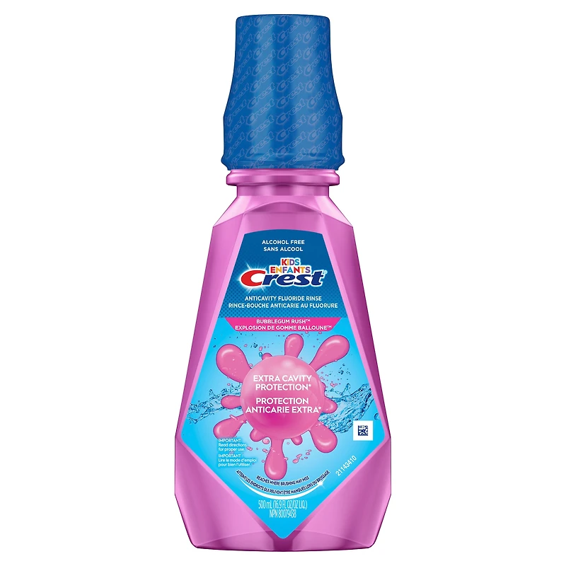 Rince-bouche anticarie au fluorure Crest pour enfants, saveur Explosion de gomme balloune 500 ml