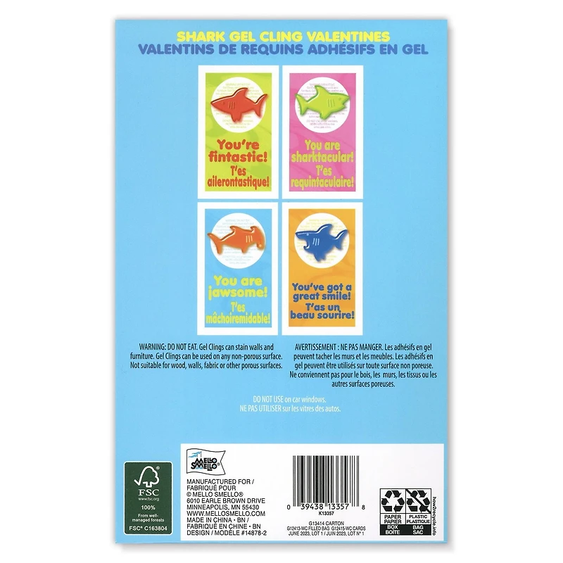 Mello Smello 16 CT Valentins De Requins Adhesifs En Gel Cartes