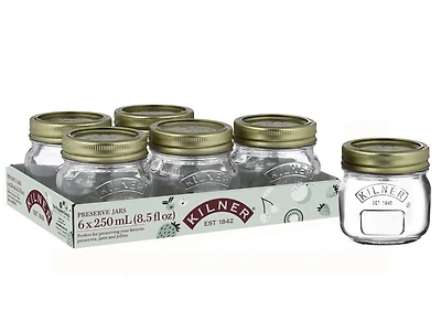 Kilner Regular Mouth Glass Mason Jars with Sealing Lids, 250ml