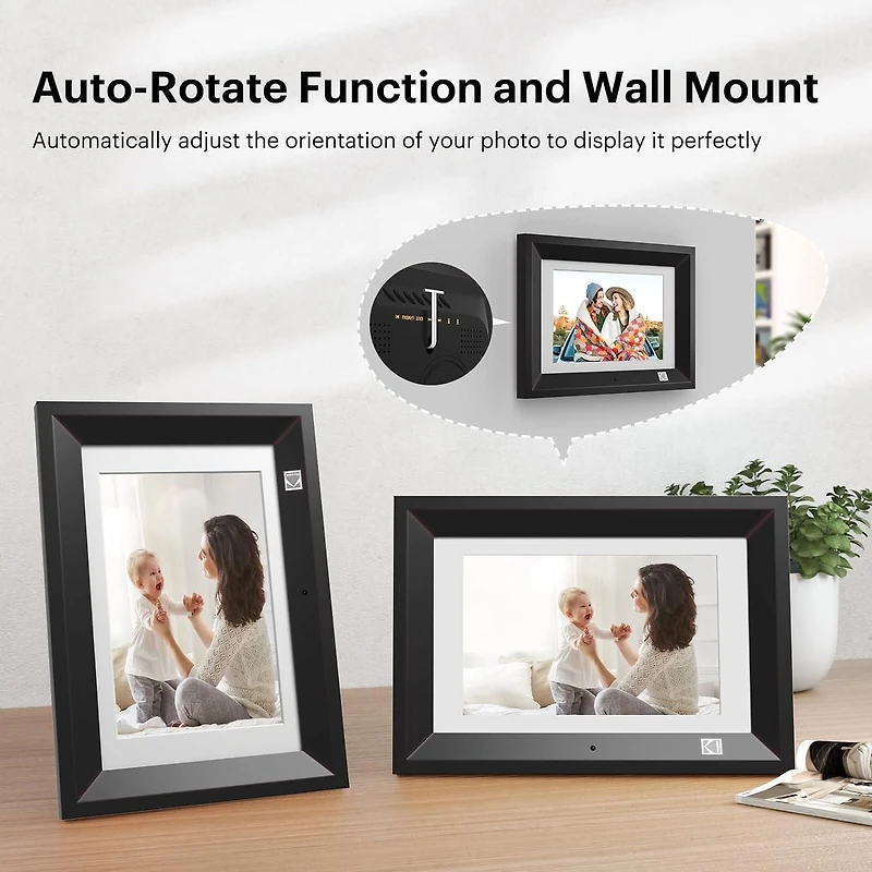 KODAK RDPF-1020V Cadre photo numérique 10,1 pouces IPS, 800 x 1280, cadre en bois 8 Go, noir