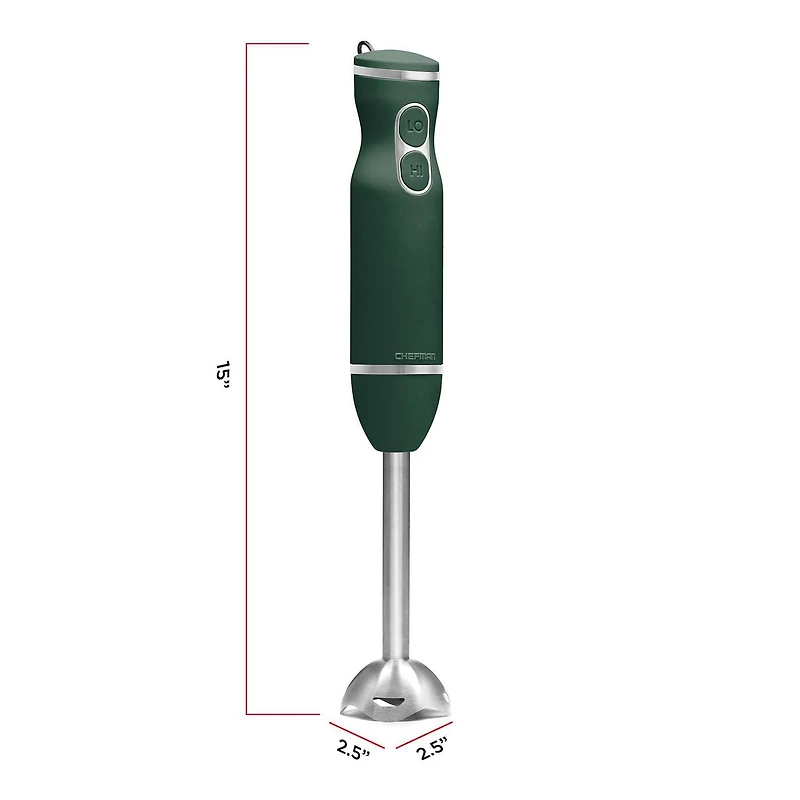 Chefman Multi-Speed Immersion Hand Blender with Stainless Steel Blades, 300W, Multi Purpose, Forest Green