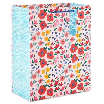 Grand sac-cadeau de 13 po avec étiquette-cadeau, motif floral, Hallmark (rose, rouge, bleu, jaune) pour les fêtes, la fête des Mères, les fêtes prénuptiales