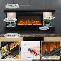ActiveFlame Home Décor Series Fireplace Floating Mantel Shelf with Lighting, Hexagon Tile