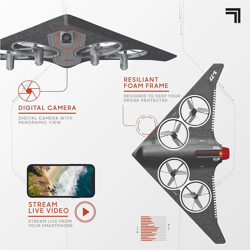 Sharper Image® Stealth Recon Video Drone with Live Streaming Camera