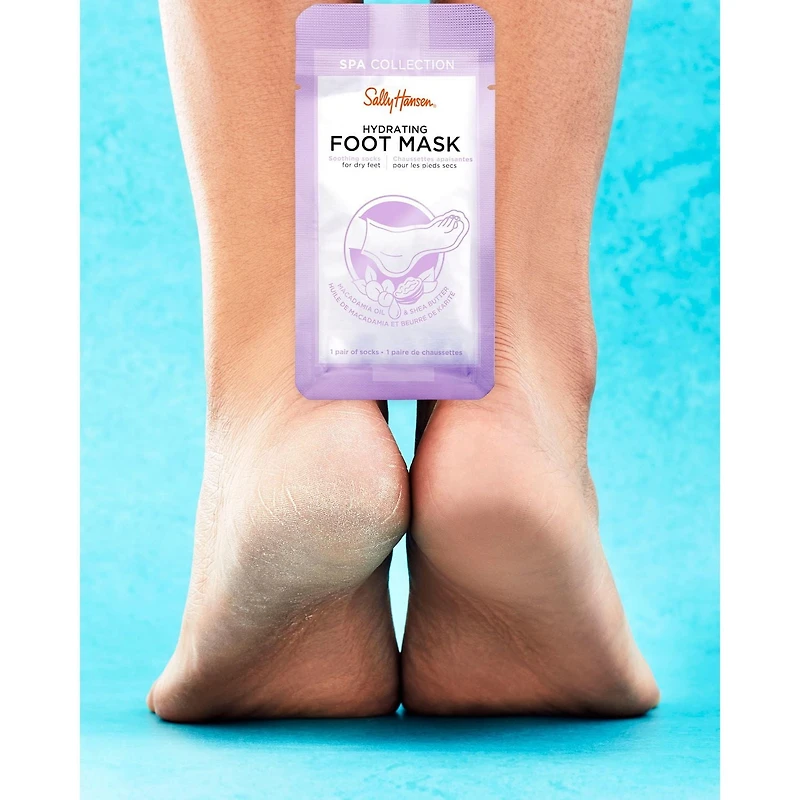 Sally Hansen Hydrating foot mask, Infused with a rich formula with Vitamin E, Macadamia, and Shea Butter, instantly relieves dry feet, At home foot spa