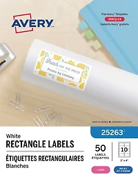 Avery White Rectangle Labels with Sure Feed Technology, TrueBlock, 2" x 4", for Laser and Inkjet Printers - 25263, 2" x 4"