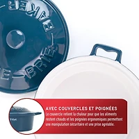 Plat de cuisson pour brie T-Fal en céramique avec couvercle et poignées (7 po/18 cm), bleu 7 po/18 cm