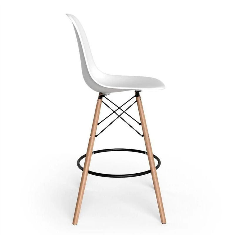 Eames Counter Stool  in Black with Natural wood legs, Counter Stool for Kitchen Island 26"H set of 2