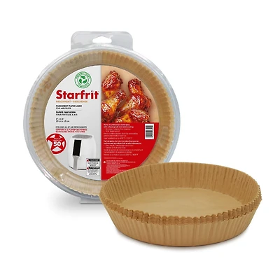 Starfrit Air Fryer Liners - 50 Count per pack - Disposable Parchment Paper Liners - Non-Stick - Oil Proof - Waterproof - 8” Round Shape - For 5-8 Qt Baskets, AIRFRYER PAPER