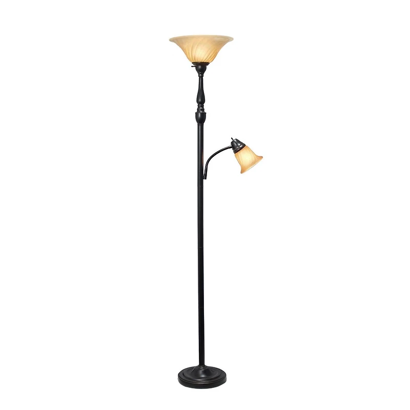 Elegant Designs 2 Light Mother Daughter Floor Lamp with Amber Marble Glass Shades