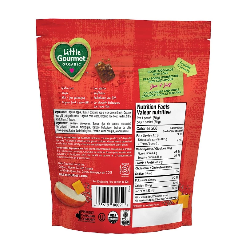 Little Gourmet Organic Fruit & Veggies Bites Blueberry Carrot Apple with Quinoa