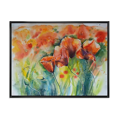 Designart Red Blossoming Poppies V FLOAT FRAME WALL ART