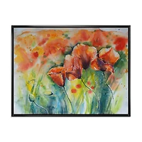 Designart Red Blossoming Poppies V FLOAT FRAME WALL ART