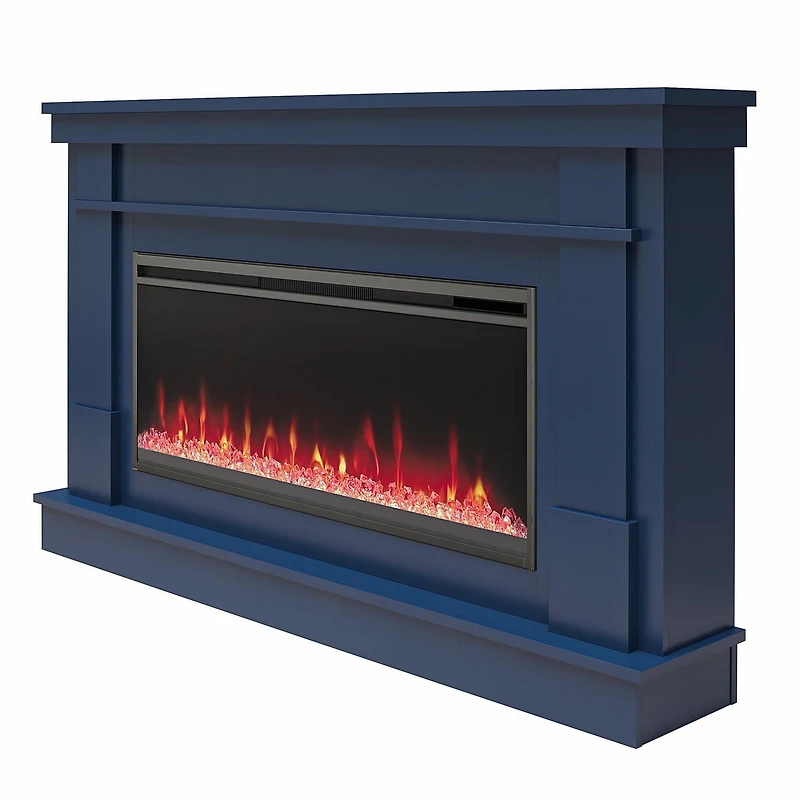 Novogratz Waverly Wide Mantel with Linear Electric Fireplace & Crystal Ember Bed, White Marble