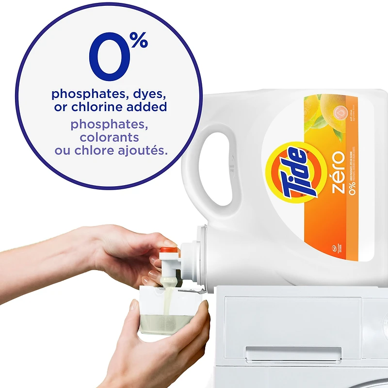 Tide Zero Liquid Laundry Detergent, Soft Citrus Scent, CleanScent Technology, 3.1L