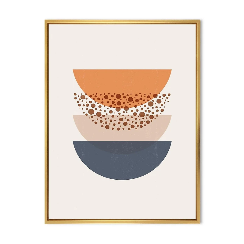 Designart Géométrie abstraite du soleil et de la lune en bleu et orange ART MURAL À CADRE FLOTTÉ