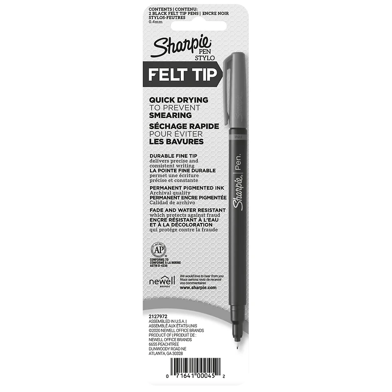 Sharpie Felt Tip Pens, Fine Point (0.4 mm), Black Ink, 4 Count