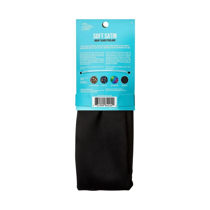 KISS - Foulard en satin doux Colors & Care, extra-long, 1,52 m - Noir
