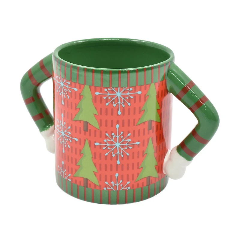 HOLIDAY TIME X'MAS TREE & SNOWFLAKE DESIGN UGLY SWEATER MUG