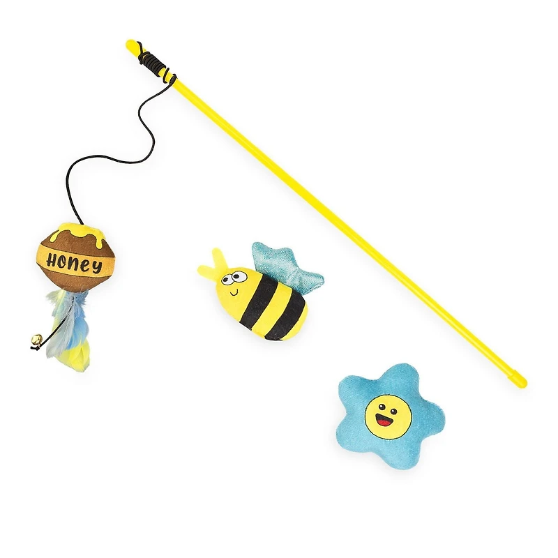 One Paw, Jouet Dangleur au Miel, Lot de 3, Canne et Jouets en Peluche pour Chat Paquet de 3 Jouets d'Été avec Canne et Peluche