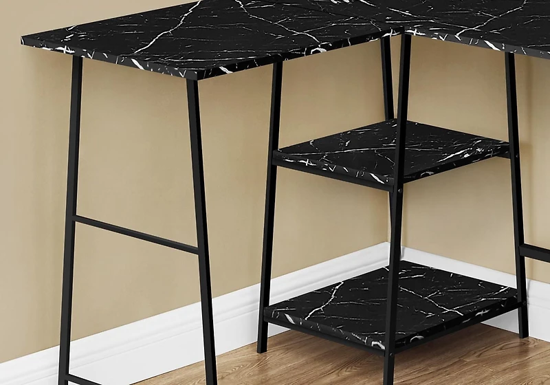 Monarch Specialties Computer Desk, Home Office, Corner, Storage Shelves, 48"l, L Shape, Work, Laptop, Metal, Laminate, Black Marble Look, Contemporary, Modern