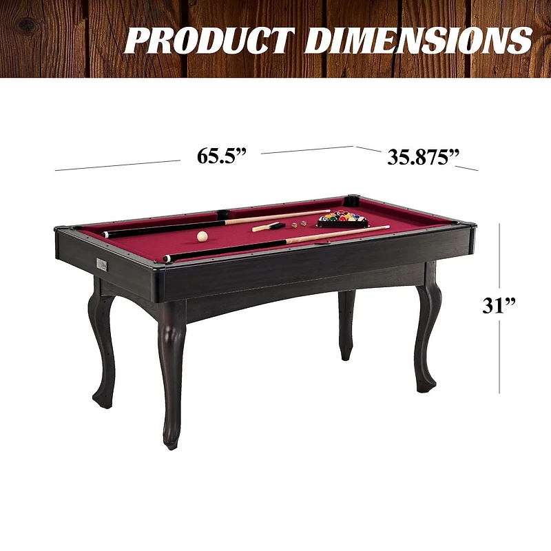 Table de billard Charleston Red Drop Pocket de 5,5 pieds, ensemble de boules de billard et de queues de billard inclus, par Barrington Billiards