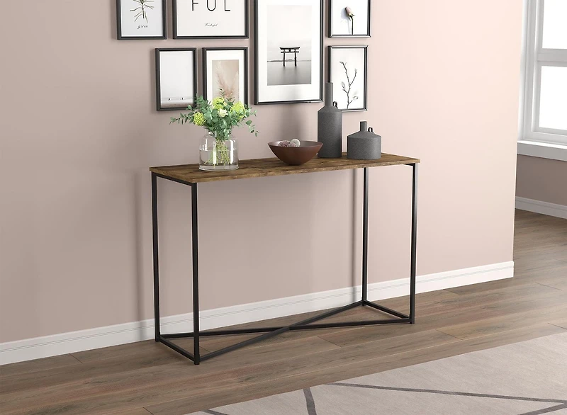 Safdie & Co. Table Console 44L Bois Brun Récupéré Metal Noir X
