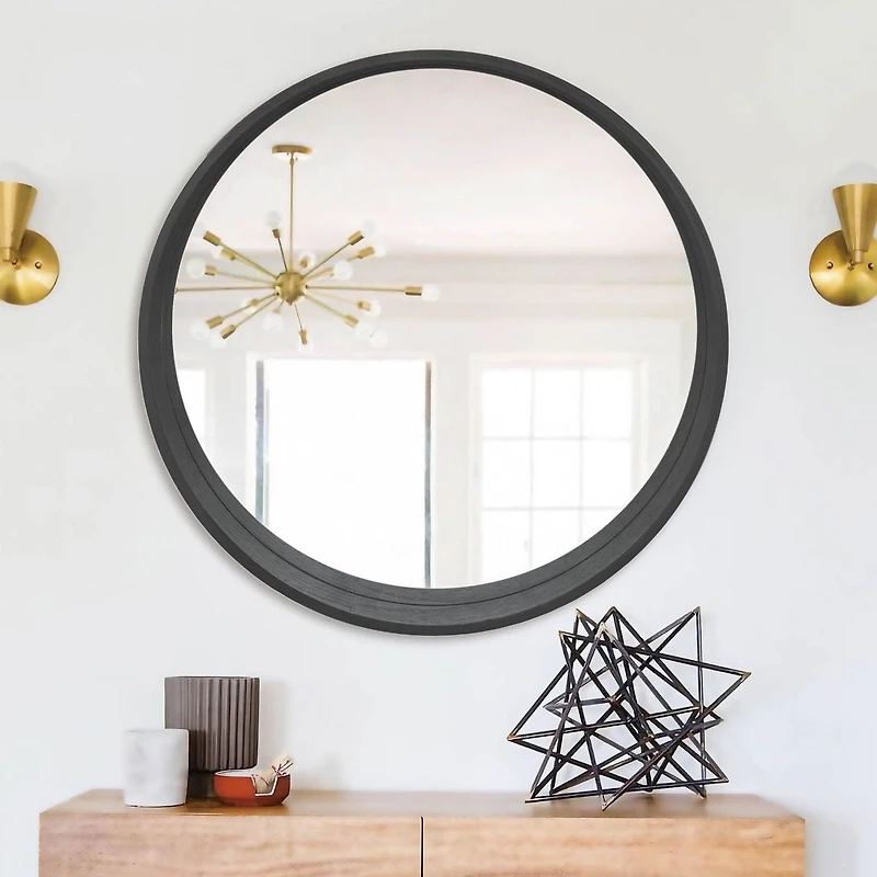 Denmark Solid Wood Grey Round Mirror, 27.5 ø