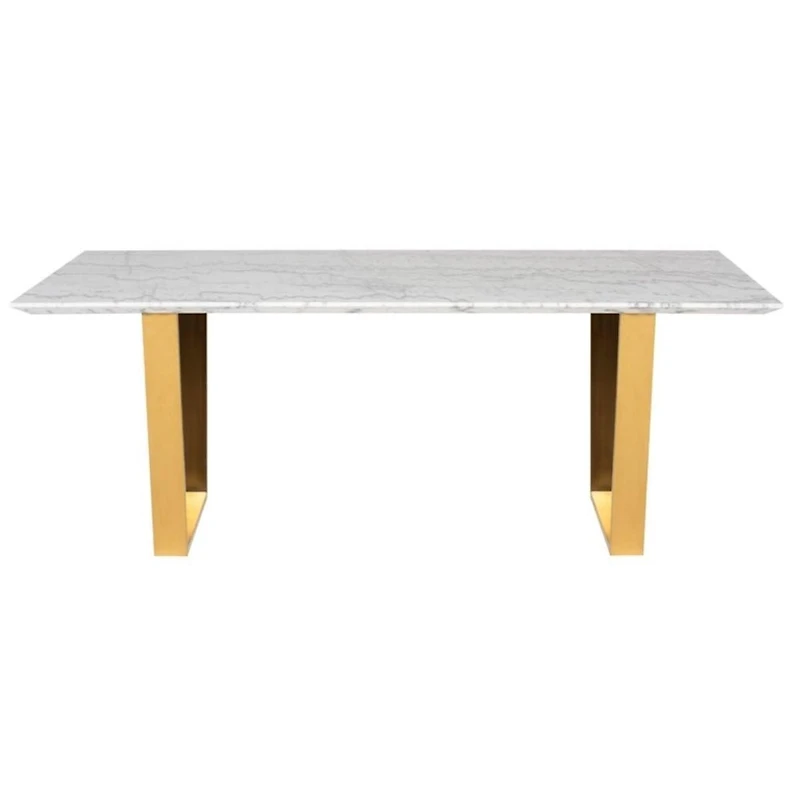 Table à manger rectangulaire de luxe pour  personnes - Plateau en faux marbre de  po avec superbe base en acier inoxydable brossé doré, design moderne et élégant, durable et facile à nettoyer