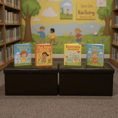 Homy Casa Folding Set of 2 Friendly Library Kids’ Storage Seat – Soft Design with Toy and Book Storage