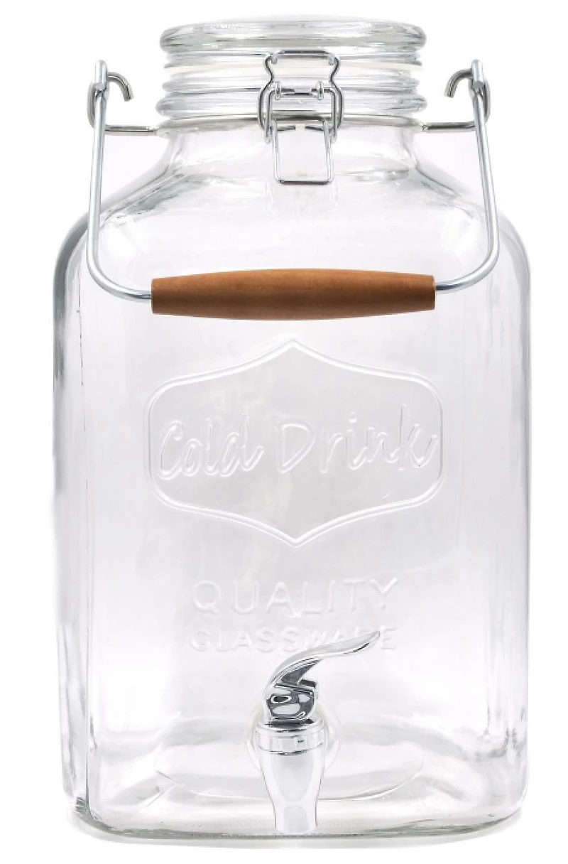 Home Trends Glass 2-Gallon Beverage Dispenser with Glass Clamp Lid, Glass beverage dispenser