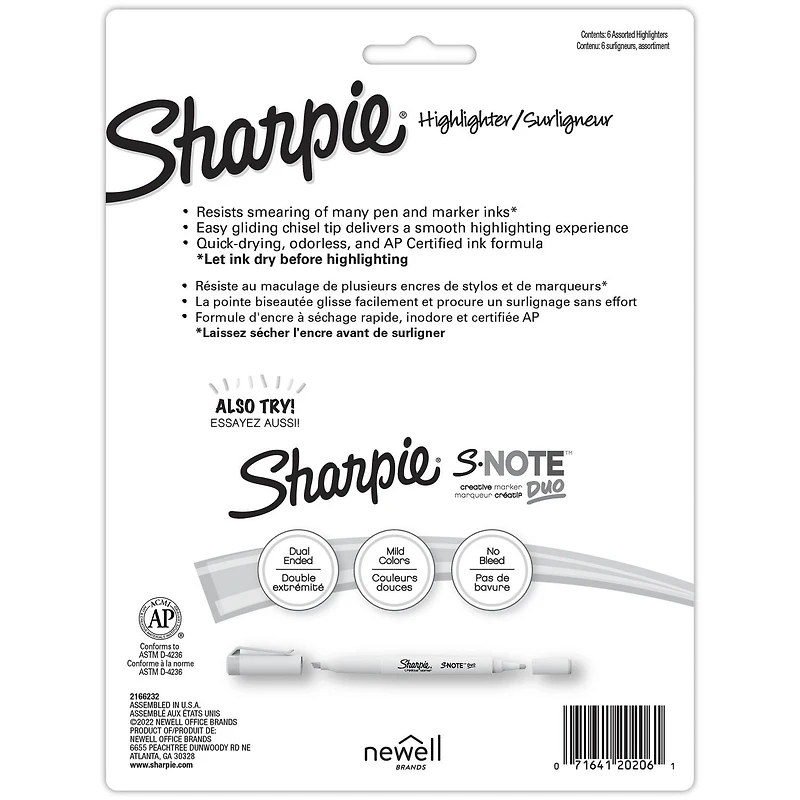 Surligneurs Sharpie Tank, Couleurs pastel douces, Assorties, Pointe biseautée, 6 unités Surligneurs à grandes pointes
