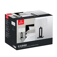 Globe Electric D'Alessio 20" Table Lamp, Matte Black, White Linen Shade, On/Off Socket Rotary Switch