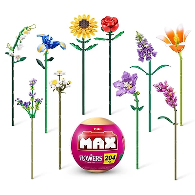 MAX Build More Premium Flowers Building Bricks (Assorted) Novelty Unboxing Toy Collectible Mini's by ZURU, flowers, capsule, collection