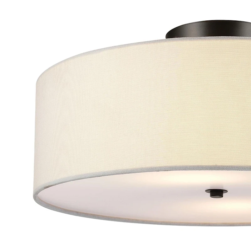 Globe Electric Kyle 2-Light Metal Flush Mount Ceiling Light, Dark Bronze, White Linen Shade, 60315