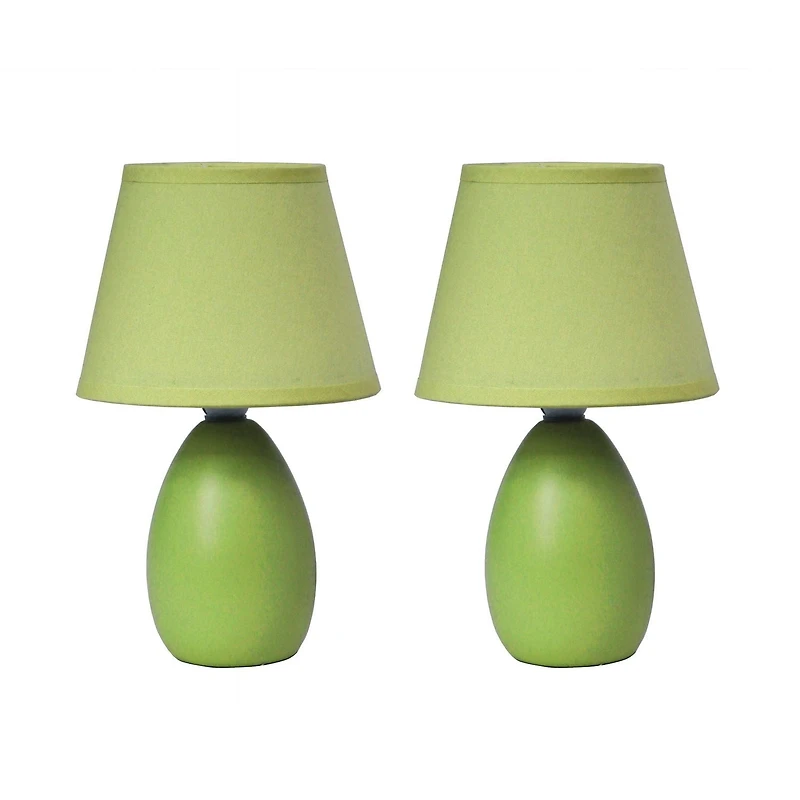 Simple Designs Mini Egg Oval Ceramic Table Lamp 2 Pack Set