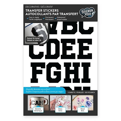 StickerYou Varsity Alphabet Decorative Transfer Stickers, 6.25" x 10" / 3 pages / 45 pcs