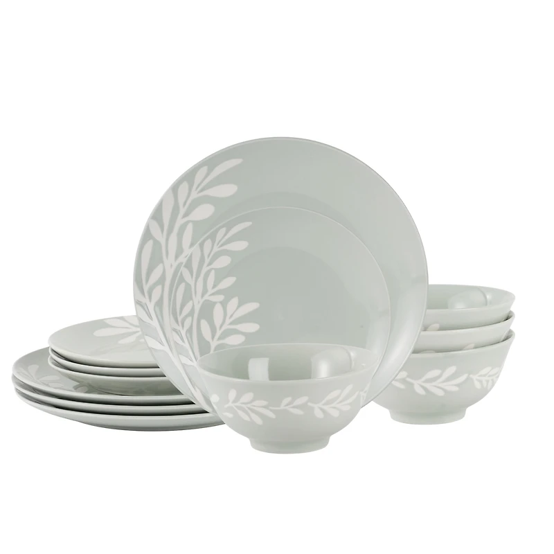 Mainstays Emelie Green 12-Piece Stoneware Dinnerware Set