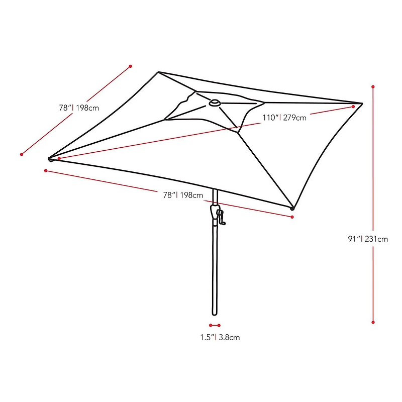 CorLiving 6.5ft x 6.5ft Square Durable Fabric Canopy Tilting Outdoor Umbrella with Steel Frame and Fillable Base