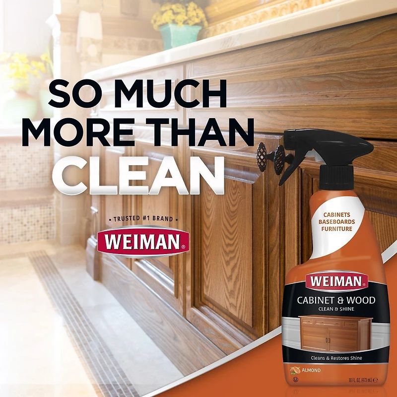 Weiman Cabinet & Wood Cleaner and Polish for Furniture, Cabinets, Baseboards, Almond Scent, 16 oz, Weiman Cabinet & Wood Cleaner