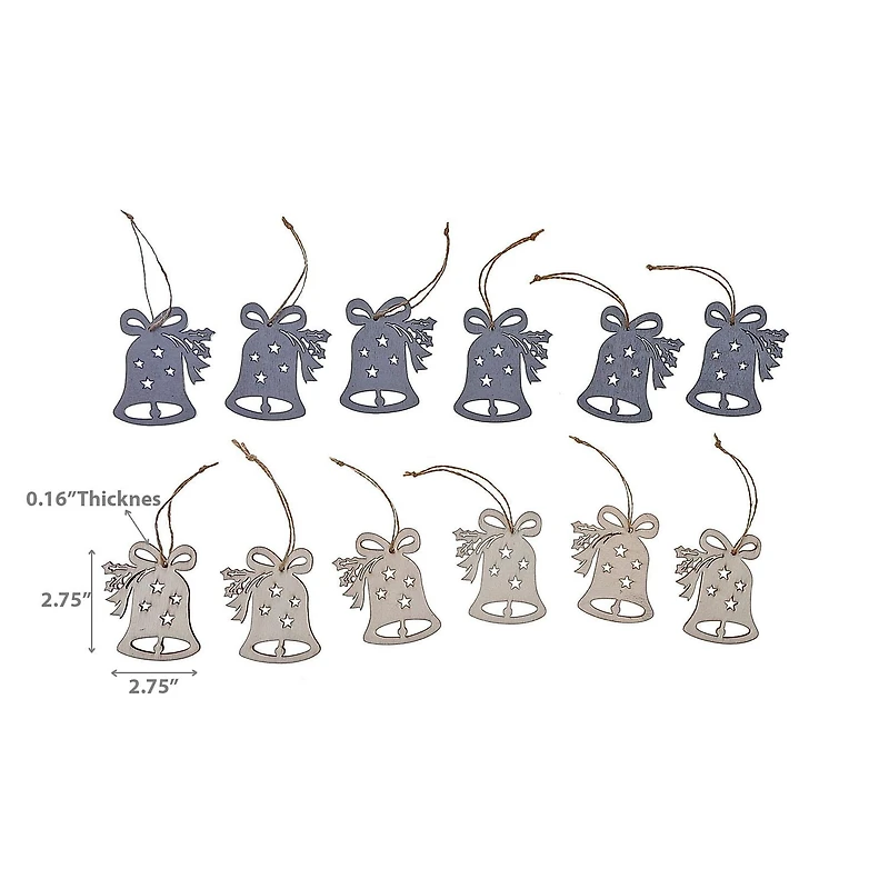 Christmas 6Pk Ornements En Bois Bell - Ensemble De 4