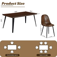 Homy Casa 63 inch Dining Set for 4, Large Faux Walnut Table with Fabric Upholstered Chairs, Green Fabric