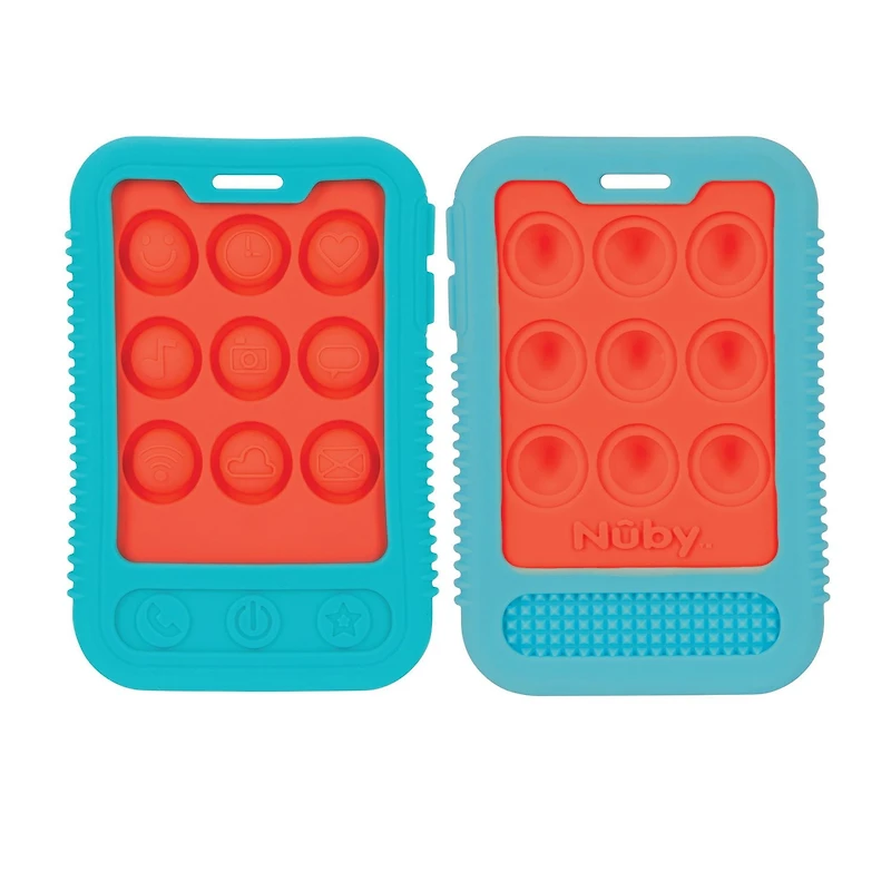 Jouet de dentition sensoriel Giggle Bytes de Nûby™, en silicone souple - Bleu et orange Pour les enfants de 3 mois+