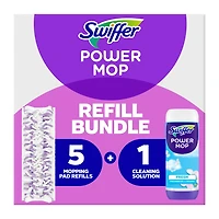 Ensemble de recharges Swiffer Super Vadrouille, carrelage, bois, stratifié, nettoyant pour planchers en bois, 5 coussins + 1 solution parfumée Fraîcheur