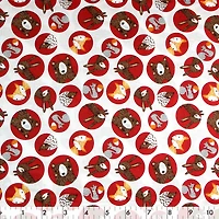 Fabric Creations White with Forest Animals in Red Circles Fat Quarter Pre-Cut Fabric - 18" x 21" / 45cm x 53cm